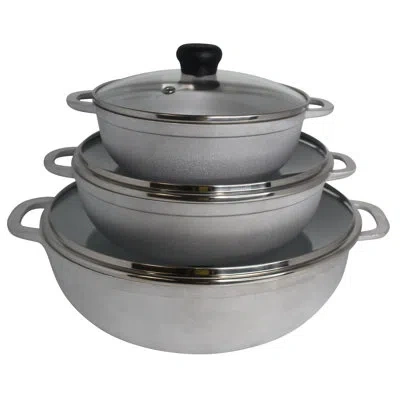 Imusa 1.5, 2.5, And 5.2 Qt 3pc Basic Caldero Set With Glass Lid In Silver