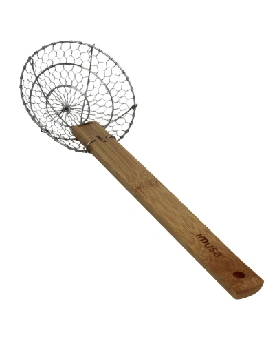 Imusa 3.4" Wooden Look Spider Skimmer In Stainless Steel