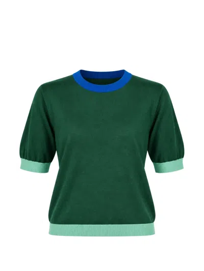 In Bed With You Colour-block Short-sleeve Sweater In Green
