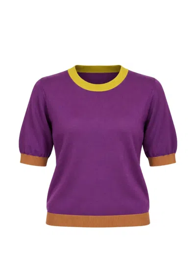 In Bed With You Colour-block Short-sleeve Sweater In Purple