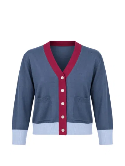 In Bed With You Colour-block V-neck Cardigan In Blue