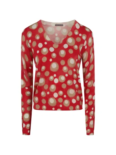 In Bed With You Polka-dot V-neck Sweater In Red