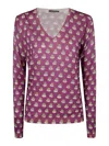In Bed With You Printed V Neck Sweater In Pink