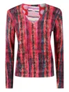 In Bed With You Stripe-print Ribbed Sweater In Red