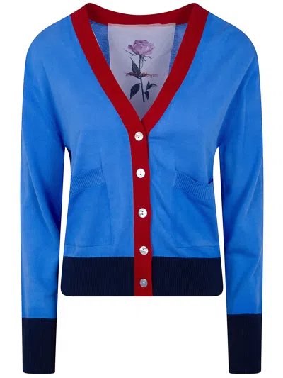 In Bed With You V Neck Printed Cardigan In Blue