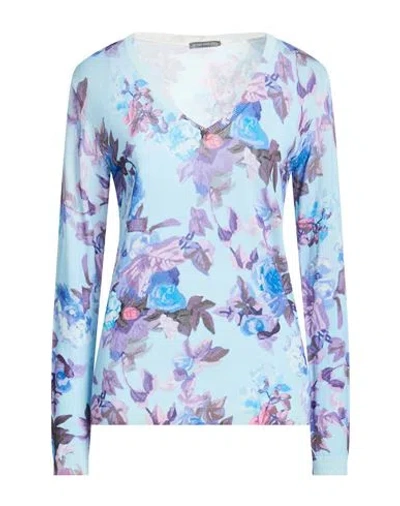 In Bed With You Woman Sweater Azure Size M Cotton, Silk In Blue