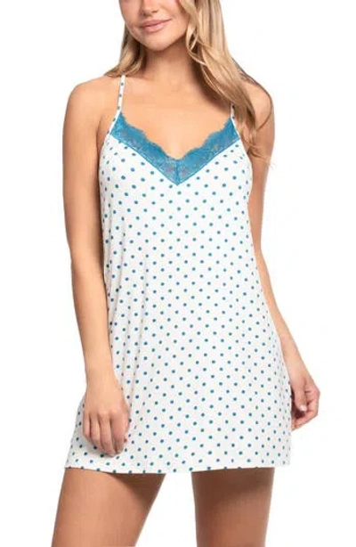 In Bloom By Jonquil Aimee Lace Trim Knit Chemise In Ivory Teal Dot