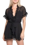 In Bloom By Jonquil Alice Ruffle Wrap Robe In Black