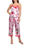 In Bloom By Jonquil Alyssa Lace Trim Strappy Crop Satin Pajamas In Pink