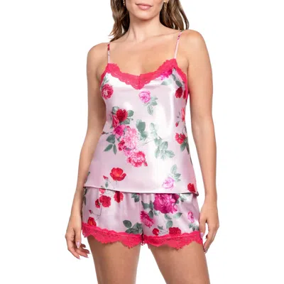In Bloom By Jonquil Alyssa Lace Trim Strappy Short Satin Pajamas In Pink