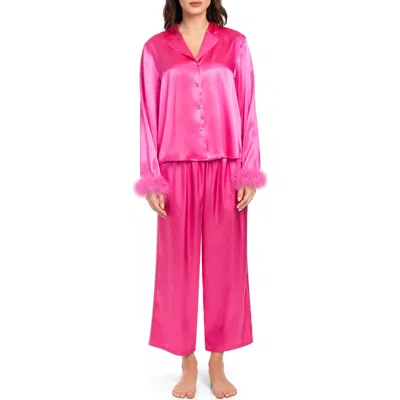 In Bloom By Jonquil Amora Marabou Faux Fur Trim Long Pajamas In Hot ...