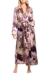 In Bloom By Jonquil Anna Print Satin Robe In Purple