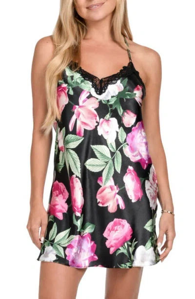 In Bloom By Jonquil Audrey Lace Trim Satin Chemise In Black