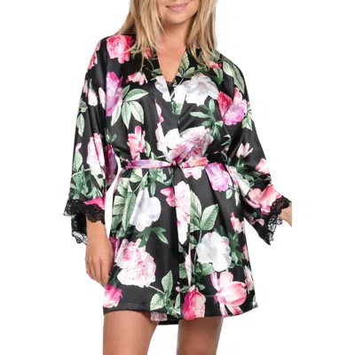 In Bloom By Jonquil Audrey Lace Trim Satin Wrap In Black