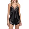 In Bloom By Jonquil Aviva Stretch Satin Lace Trim Pajamas In Black