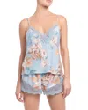 In Bloom By Jonquil Carlie Floral Lace Trim Camisole Short Pajamas In Blue