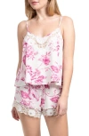 In Bloom By Jonquil Days Of Summer Lace Trim Satin Short Pajamas In Ivory