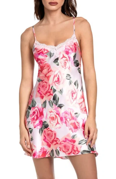 In Bloom By Jonquil Ella Floral Lace Trim Satin Chemise In Powder Pink