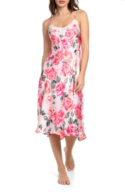 In Bloom By Jonquil Ella Floral Lace Trim Satin Nightgown In Powder Pink