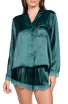 In Bloom By Jonquil Felicity Lace Trim Long Sleeve Satin Shorts Pajamas In Green