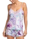 In Bloom By Jonquil Floral Print Satin Lace Cami & Shorts Pajama Set In Lavender