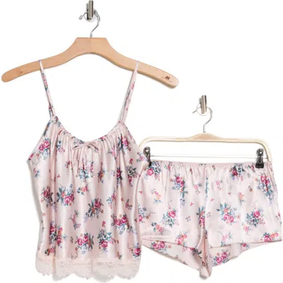 In Bloom By Jonquil Floral Satin Short Pajamas In Rose