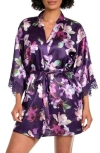 In Bloom By Jonquil Giovanna Lace Trim Satin Robe In Deep Purple