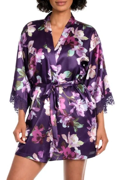In Bloom By Jonquil Giovanna Lace Trim Satin Robe In Deep Purple