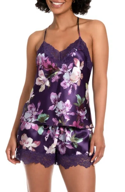 In Bloom By Jonquil Giovanna Lace Trim Short Satin Pajamas In Deep Purple