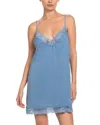 In Bloom By Jonquil Hammered Satin Lace Trim Chemise In Blue