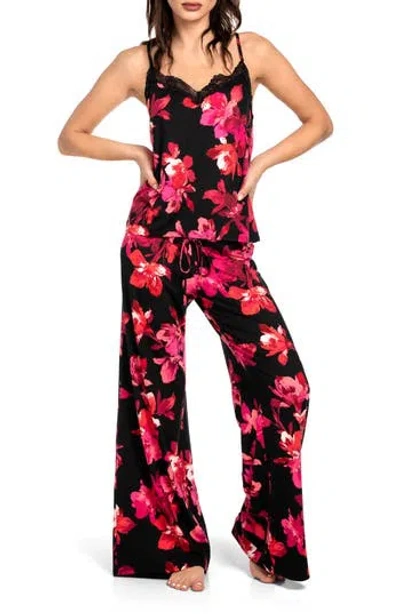 In Bloom By Jonquil Hazel Floral Camisole Long Pajamas In Black
