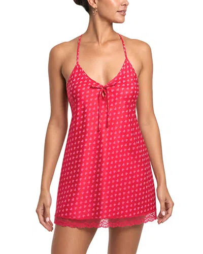 In Bloom By Jonquil Heart Print Satin Chemise In Orange