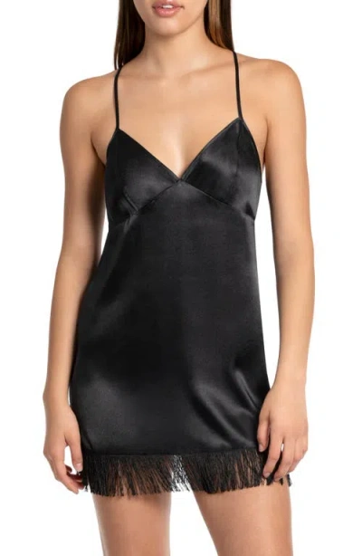 In Bloom By Jonquil Holland Fringe Trim Satin Chemise In Black