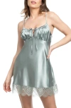 In Bloom By Jonquil Joanna Lace Trim Satin Chemise In Gray