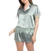 In Bloom By Jonquil Joanna Lace Trim Satin Short Pajamas In Gray