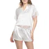 In Bloom By Jonquil Joanna Lace Trim Satin Short Pajamas In White