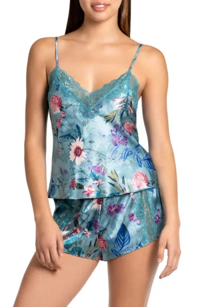 In Bloom By Jonquil Joelle Floral Lace Trim Satin Short Pajamas In Adriatic Blue