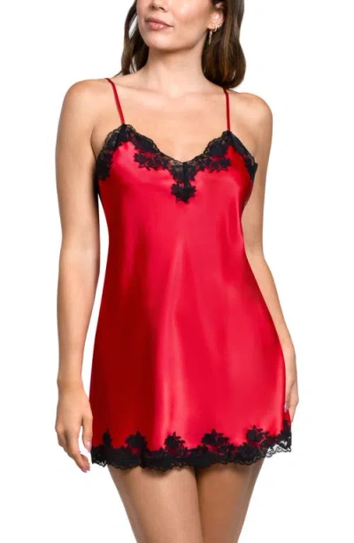 In Bloom By Jonquil Josie Lace Trim Stretch Satin Chemise In Red