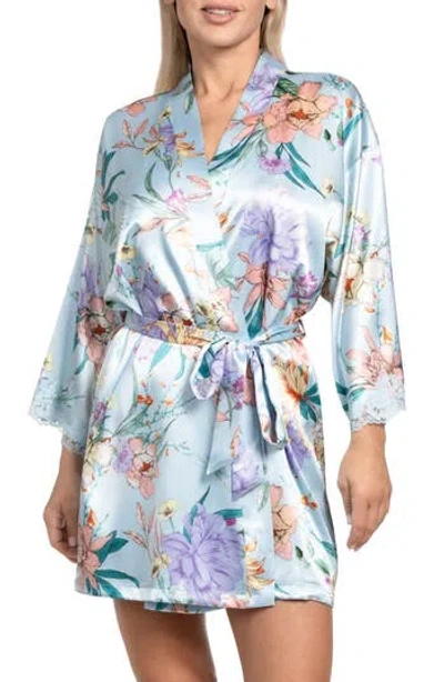 In Bloom By Jonquil Josie Lace Trim Stretch Satin Robe In Blue