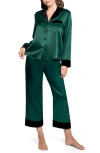 In Bloom By Jonquil Josie Velvet Trim Satin Crop Pajamas In Green