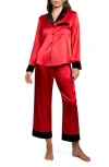 In Bloom By Jonquil Josie Velvet Trim Satin Crop Pajamas In Red