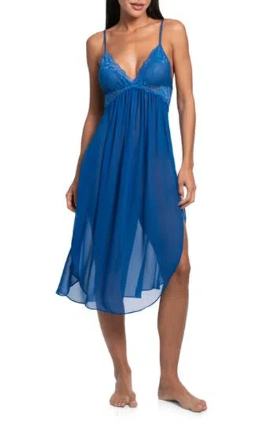 In Bloom By Jonquil Lace Chiffon Nightgown In Blue