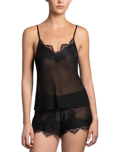 In Bloom By Jonquil Lace Trim Chiffon Cami & Shorts Pajama Set In Black
