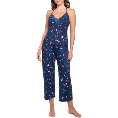 In Bloom By Jonquil Lace Trim Heart Long Pajamas In Blue