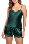 In Bloom By Jonquil Lace Trim Satin Cami & Short Pajamas In Green