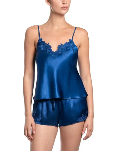 In Bloom By Jonquil Lace Trim Satin Cami & Shorts Pajama Set In Blue