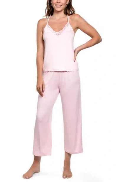 In Bloom By Jonquil Lace Trim Satin Long Pajamas In Pink