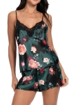 In Bloom By Jonquil Lace Trim Satin Short Pajamas In Forest Green