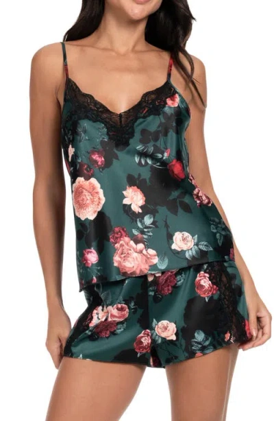 In Bloom By Jonquil Lace Trim Satin Short Pajamas In Forest Green