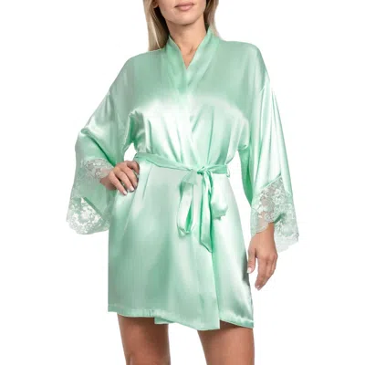 In Bloom By Jonquil Lace Trim Satin Wrap In Celedon